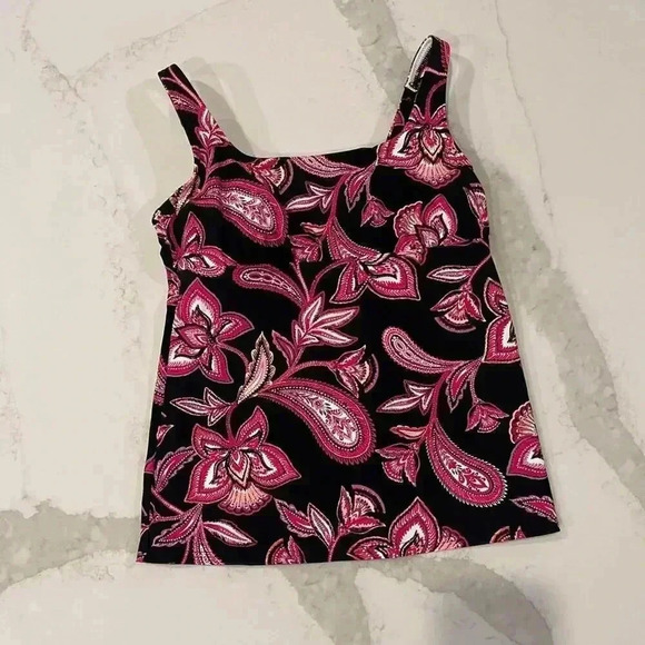 Lands' End Other - Lands End Bathing Suit Tankini Swim Top Black Pink Floral Paisley Print Womens 4